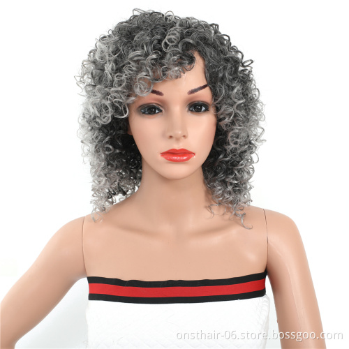 Headband Wig Afro American Wigs Blonde Synthetic Heat Resistant Wigs with Bangs for Black Mixed Short Kinky Curly Women Brown